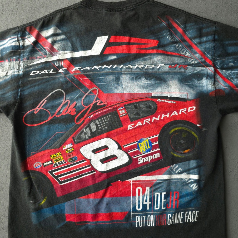 Vintage 2000s Chase Authentics Dale Earnhardt Jr T-shirt Large Black NASCAR AOP - Picture 4 of 10